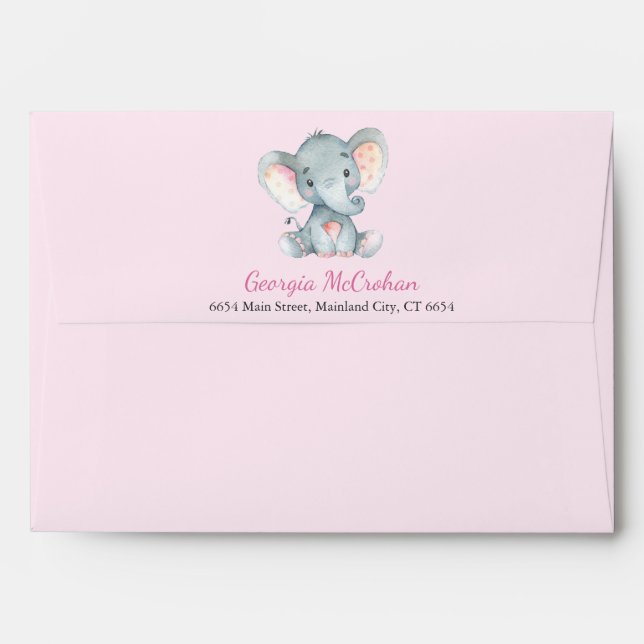 Elephant Baby Shower Invitation Pink and Grey Envelope (Back (Top Flap))