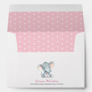Elephant Baby Shower Invitation Pink and Grey Envelope