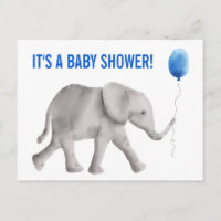 Elephant Baby Shower Invitation Postcard, Blue