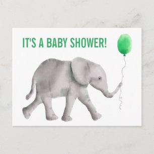 Elephant Baby Shower Invitation Postcard, Green Postcard