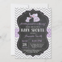 Elephant Baby Shower Invitation Purple and Grey
