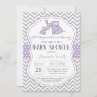 Elephant Baby Shower Invitation Purple and Grey
