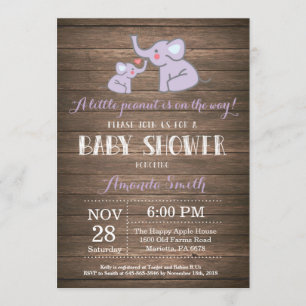 Elephant Baby Shower Invitation Purple Rustic