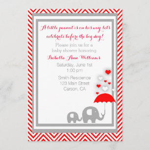 elephant Baby Shower Invitation- Red and Grey Invitation