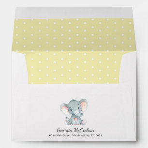 Elephant Baby Shower Invitation Yellow and Gray Envelope