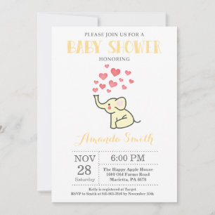 Elephant Baby Shower Invitation Yellow and Grey