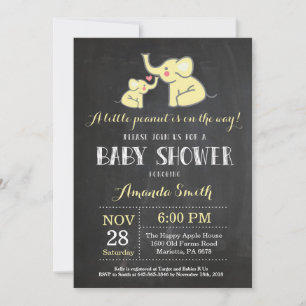 Elephant Baby Shower Invitation Yellow and Grey