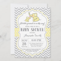 Elephant Baby Shower Invitation Yellow and Grey