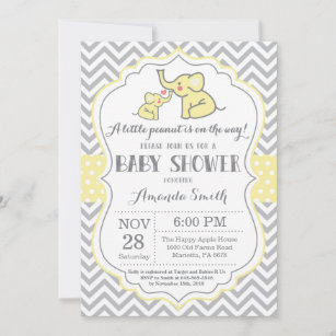 Elephant Baby Shower Invitation Yellow and Grey