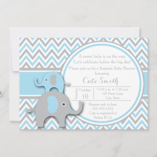 Elephant Baby Shower Invitations, Blue and Grey Invitation