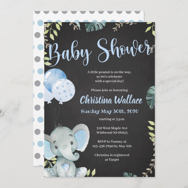 Elephant Baby Shower Invitations for Boys (Front/Back)