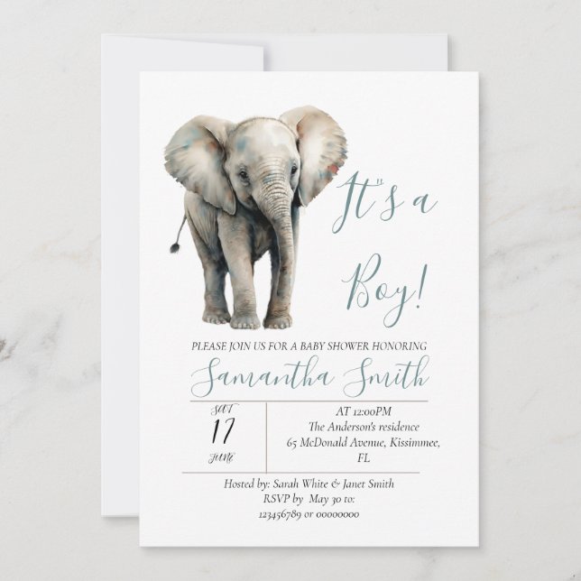 Elephant Baby Shower it's a boy theme Invitation (Front)