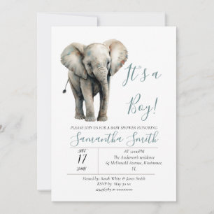 Elephant Baby Shower it's a boy theme Invitation