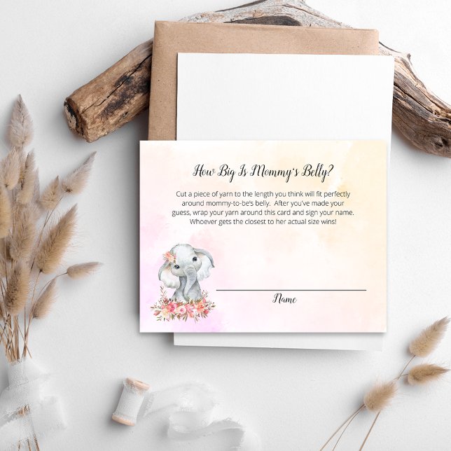 Elephant Baby Shower Mummy's Belly Size Game Enclosure Card (Creator Uploaded)