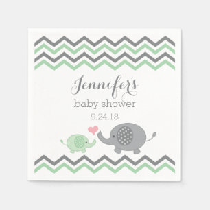 Elephant Baby Shower Napkins Green Grey Chevron