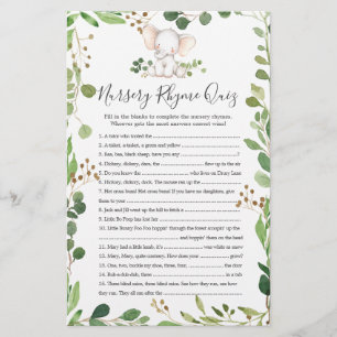 Elephant Baby Shower Nursery Rhyme Quiz Game