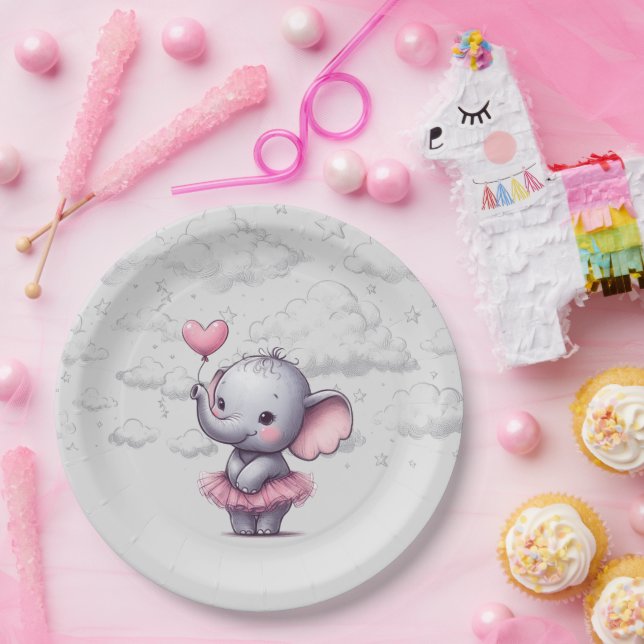 Elephant Baby Shower Paper Plate (Party)