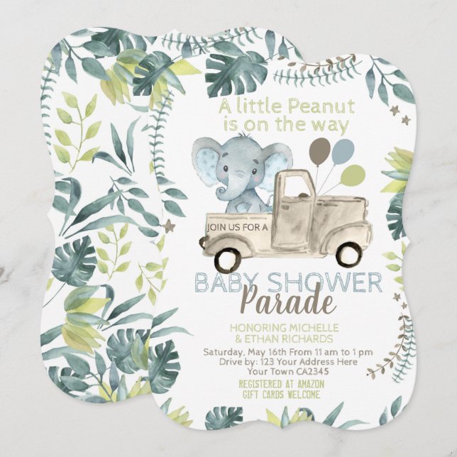 Elephant Baby Shower Parade Invitation (Front/Back)
