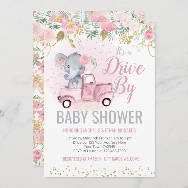 Elephant Baby Shower Parade Invitation (Front/Back)