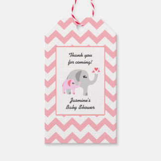 Elephant Baby Shower Pink and White Gift Tags
