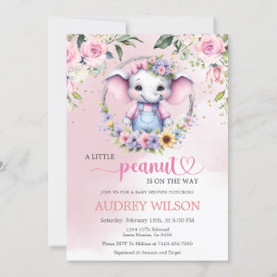 Elephant Baby Shower Pink Floral Invitation