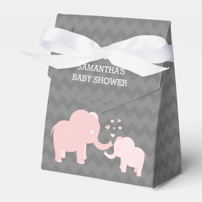 Elephant Baby Shower Pink Grey Tent Favour Box (Front Side)
