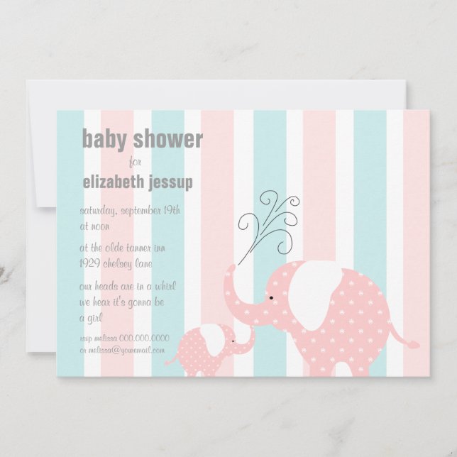 Elephant Baby Shower - Pink Invitation (Front)