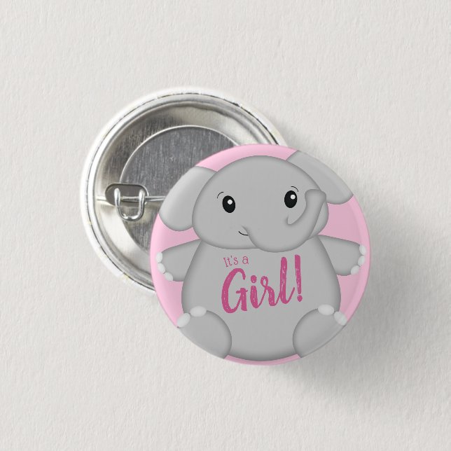 Elephant Baby Shower Pink Safari Girl 3 Cm Round Badge (Front & Back)