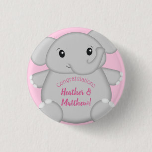 Elephant Baby Shower Pink Safari Girl 3 Cm Round Badge