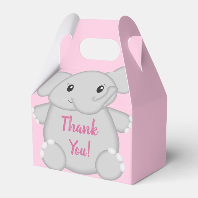 Elephant Baby Shower Pink Safari Girl Favour Box (Front Side)