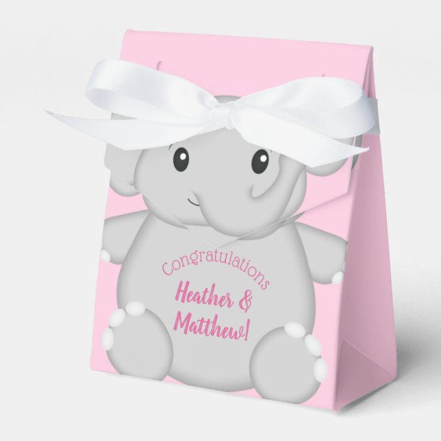 Elephant Baby Shower Pink Safari Girl Favour Box (Front Side)