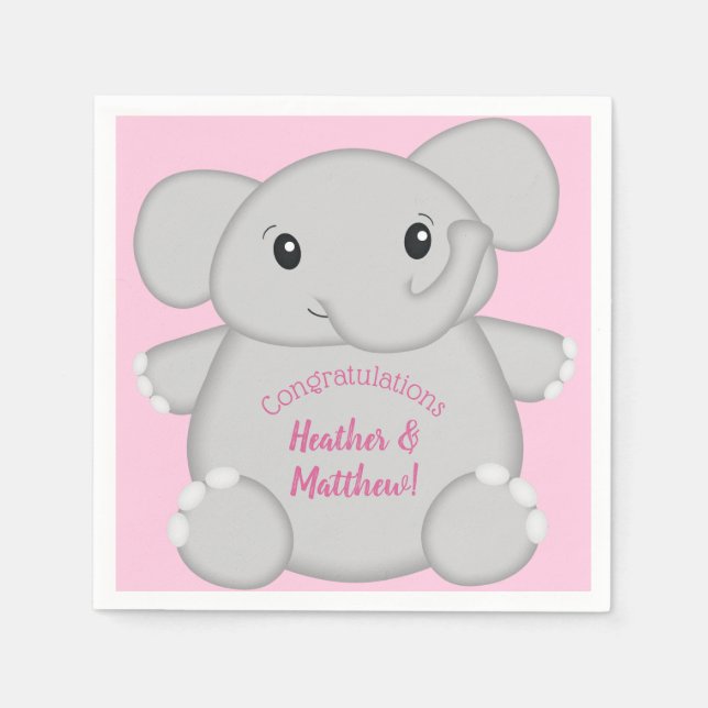 Elephant Baby Shower Pink Safari Girl Napkin (Front)