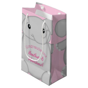 Elephant Baby Shower Pink Safari Girl Small Gift Bag