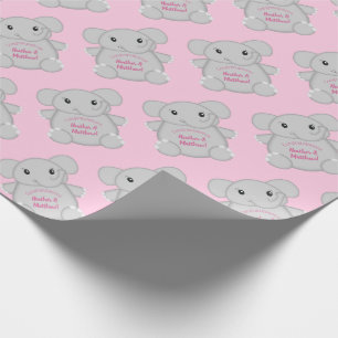 Elephant Baby Shower Pink Safari Girl Wrapping Paper