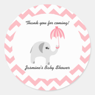 Elephant Baby Shower Pink Umbrella Classic Round Sticker
