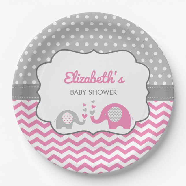 Elephant Baby Shower Plate, EDITABLE COLOR Paper Plate (Front)