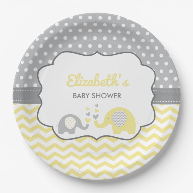 Elephant Baby Shower Plate, EDITABLE COLOR Paper Plate (Front)