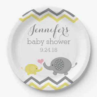 Elephant Baby Shower Plates | Yellow Grey Chevron