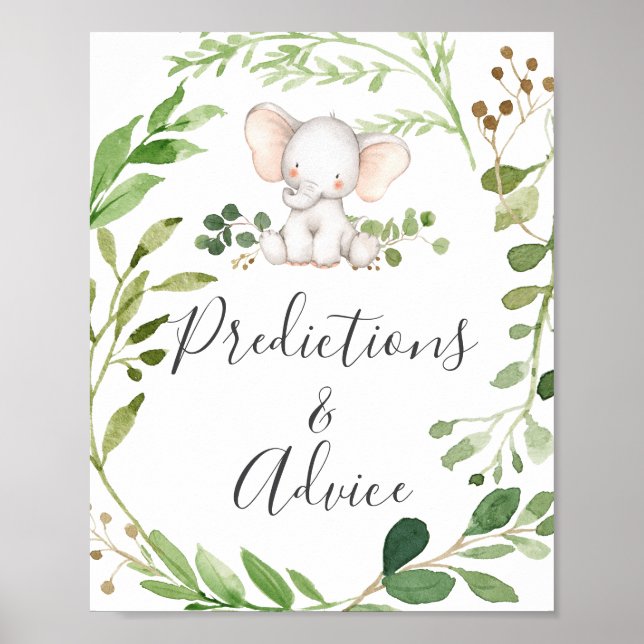 Elephant Baby Shower Predictions and Advice Sign (Front)
