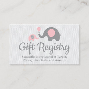 Elephant Baby Shower Registry Inserts in Pink