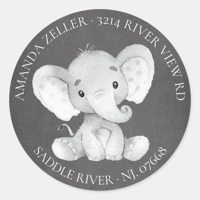 Elephant Baby Shower Return Address Label (Front)