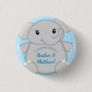 Elephant Baby Shower Safari Blue Boy 3 Cm Round Badge