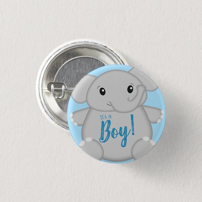 Elephant Baby Shower Safari Blue Boy 3 Cm Round Badge (Front & Back)