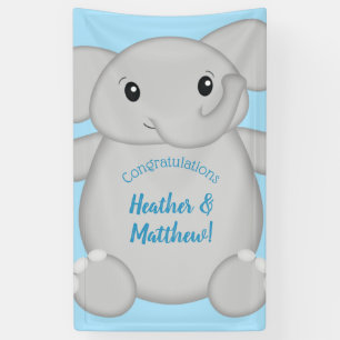 Elephant Baby Shower Safari Blue Boy Banner