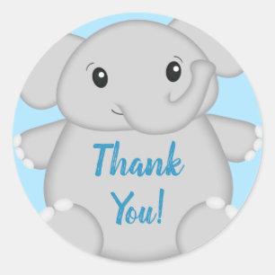 Elephant Baby Shower Safari Blue Boy Classic Round Sticker