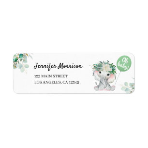 Elephant Baby Shower Sage Green Return Address 