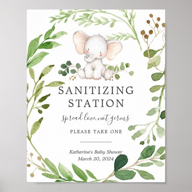 Elephant Baby Shower Sanitising Station Sign (Front)