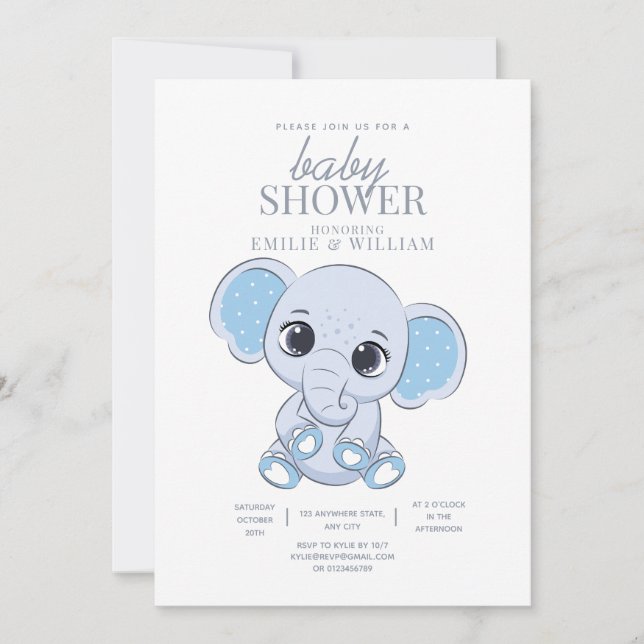 Elephant Baby Shower Simple Modern Baby Shower Invitation (Front)