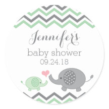 Elephant Baby Shower Stickers Green Grey Chevron