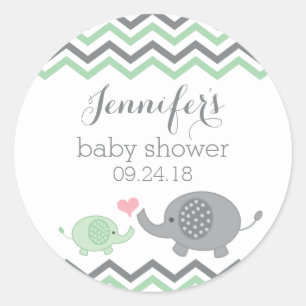 Elephant Baby Shower Stickers Green Grey Chevron